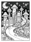 Mushroom Village Coloring Page