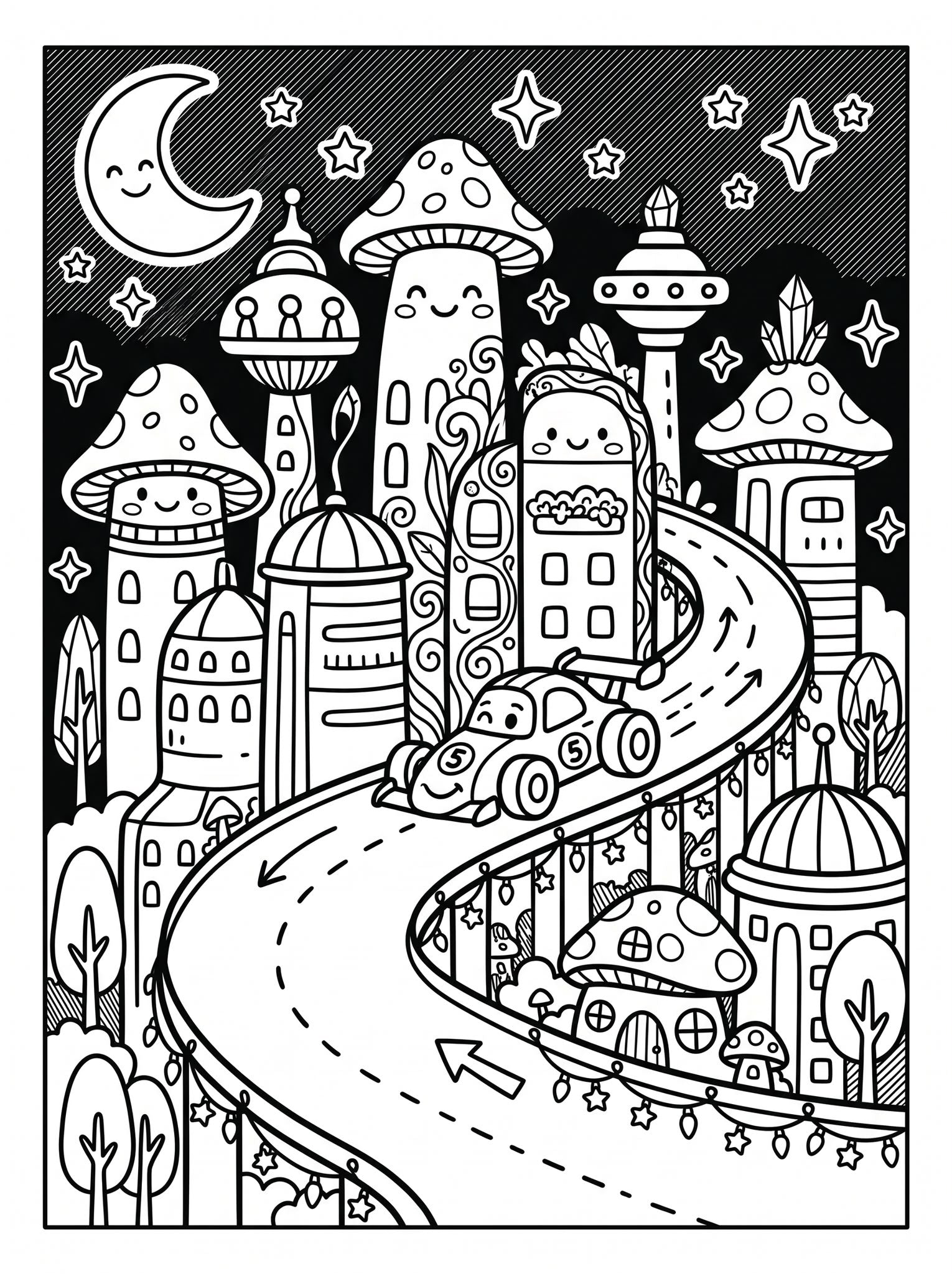 Mushroom Village Coloring Page
